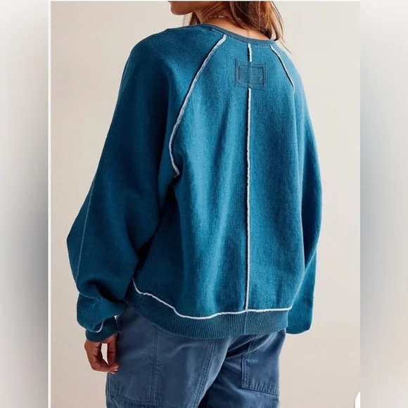Free People We The Free Midnight Pullover, Blue Combo, Size XL - Picture 2 of 2